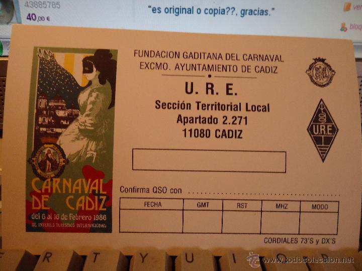 Postales: ANTIGUA POSTAL RADIOAFICCIONADO - QSO - FUNDACION GADITANA DE CARNAVAL DE CADIZ AYUNTAMIENTO 1986