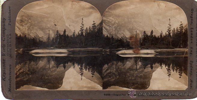 Postales: POSTAL STEREOSCOPIC. BEAUTIFUL MIRROR LAKE. YOSEMITE VALLEY. U.S.A. N&ordm; 9465. MEADVILLE.