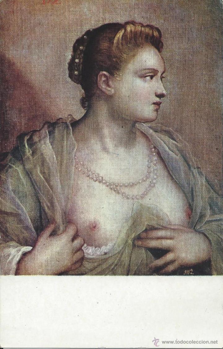 Postales: POSTAL. 382. LA DAMA QUE DESCUBRE EL SENO. TINTORETTO. MUSEO DEL PRADO. 1958.