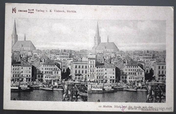 Postales: POSTAL ESTEREOSC&Oacute;PICA DE POLONIA: BLICK AUF DIE STADT MIT DER BAUMBR&Uuml;KE IN STETTIN ( SZCZEIN )