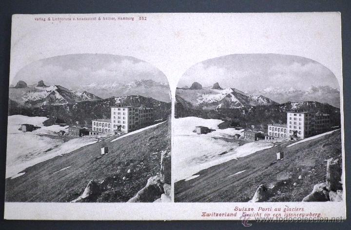 Postales: POSTAL ESTEREOSC&Oacute;PICA DE SUIZA - CARA DE UNA MONTA&Ntilde;A NEVADA. VERLAG & LICHTDRUCK V. KNACKSTEDT & N