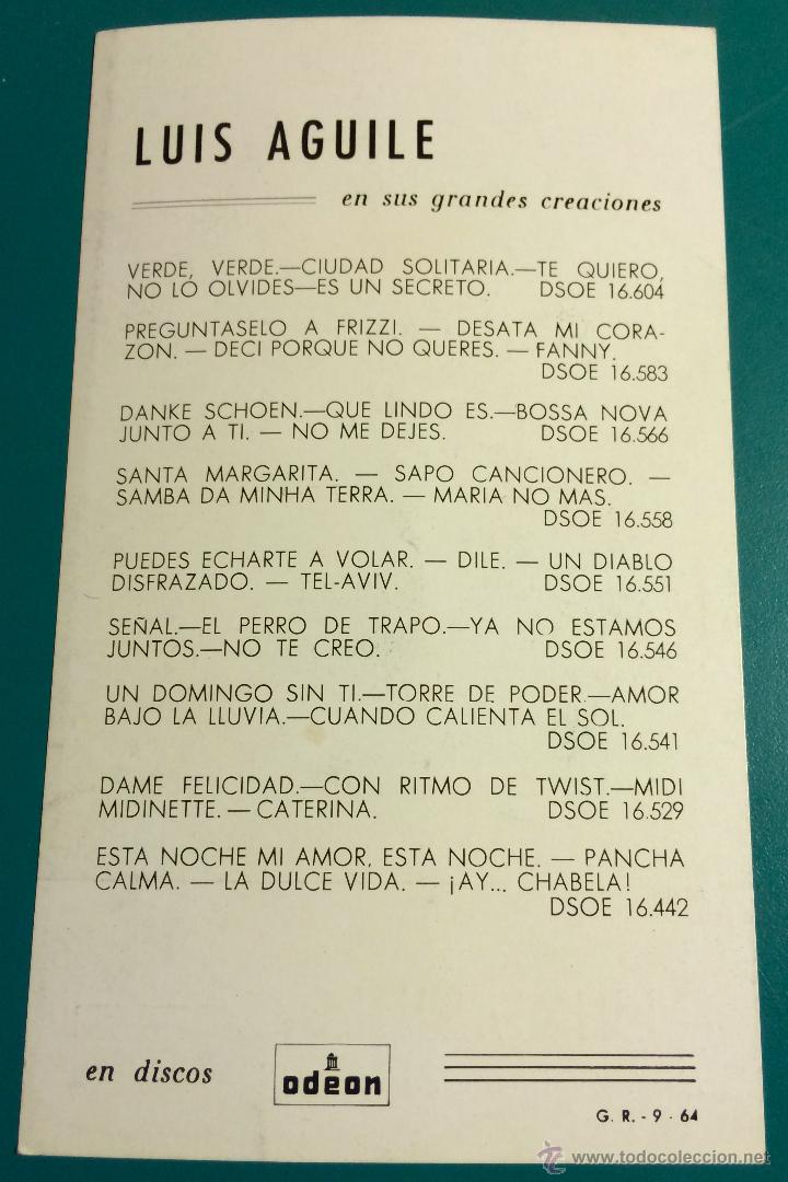 Postales: POSTAL DE LUIS AGUILE, DISCOS ODEON, A&Ntilde;OS 60&acute;S - Foto 2