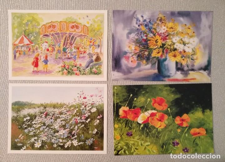Postales: Lote 4 postales pintadas con la boca y con el pie - Asociaci&oacute;n pintores con la boca y con el pie