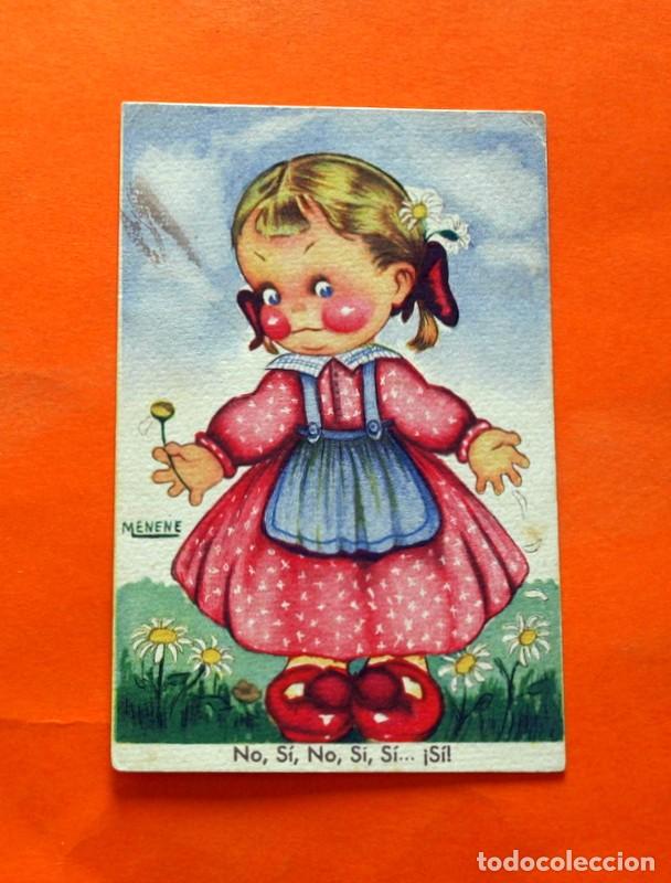 Postais: Postal Antigua - Ni&ntilde;a deshojando margarita - Postales Bea Serie III - Circulada a&ntilde;o 1947 -