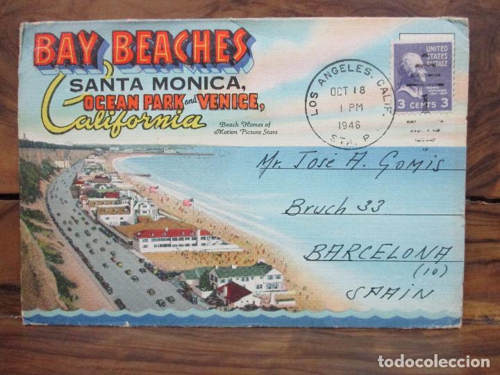 Postales: BAY BEACHES SANTA MONICA, OCEAN PARK AND VENICA, CALIFORNIA. C. 1940.