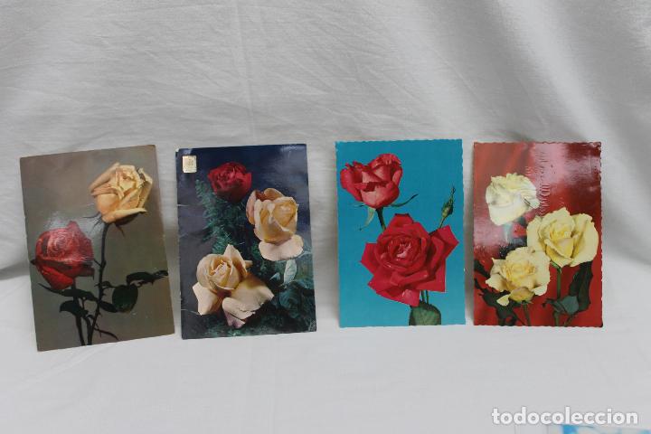 Postales: LOTE DE CUATRO POSTALES CON MOTIVOS FLORALES A&Ntilde;OS 50 Y 60
