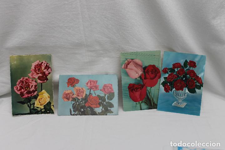 Postales: LOTE DE CUATRO POSTALES CON MOTIVOS FLORALES A&Ntilde;OS 50 Y 60