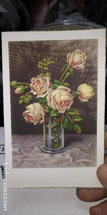 Postales: Postal rosas con espinas en jarron de cristal - escrita 1953