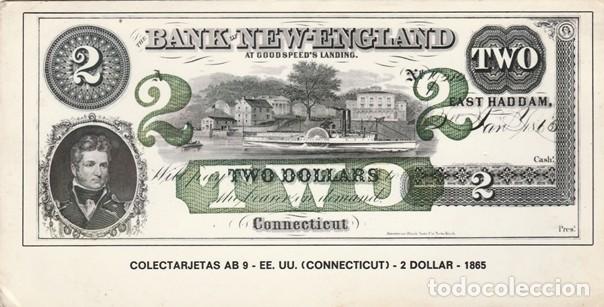 Postcards: POSTAL - COLECTARJETAS AB 9 - EE UU CONNECTICUT - 2 DOLLAR 1865 - EUROHOBBY - NO ESCRITA - 1974