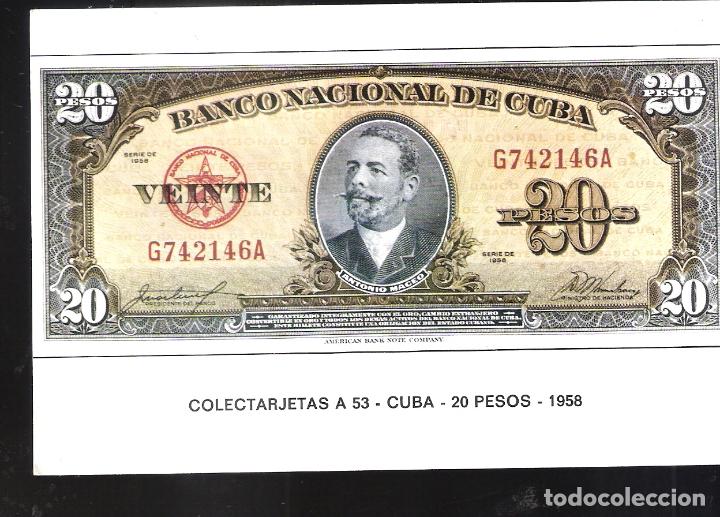 Postales: Colectarjetas. A 53. Cuba. 20 Pesos. 1958.