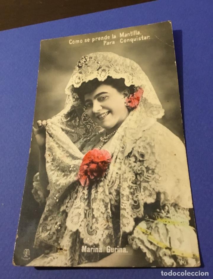 Postales: Antigua postal mujer con mantilla - Foto 1