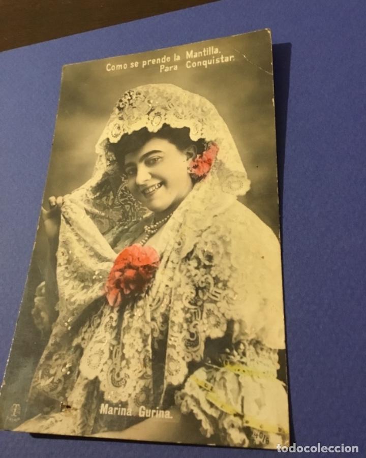 Postales: Antigua postal mujer con mantilla - Foto 3