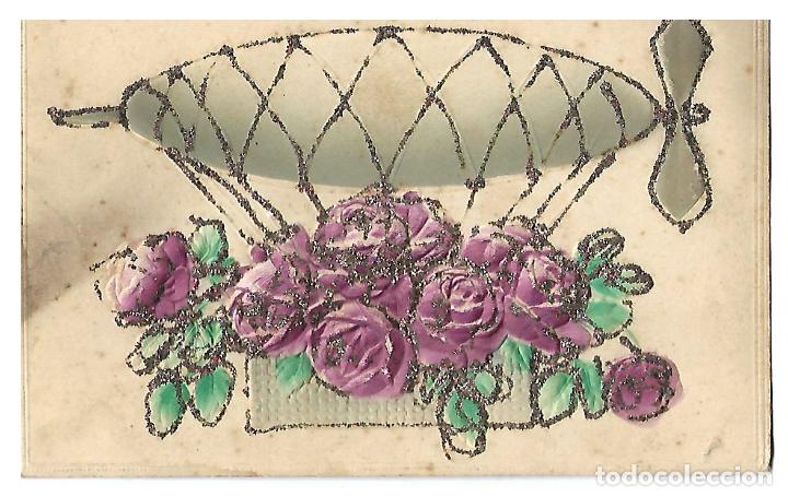 Postales: POSTAL ANTIGUA  EN RELIEVE Y PERFILES DE  PURPURINA