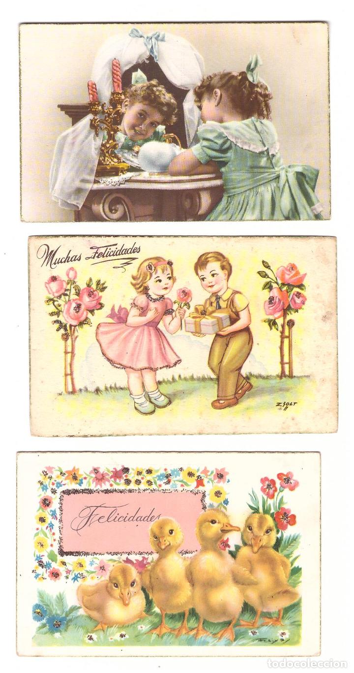 Cartoline: Lote de 3 Postales Espa&ntilde;olas (2 con brillos) Fechadas en 1951,53 y 54
