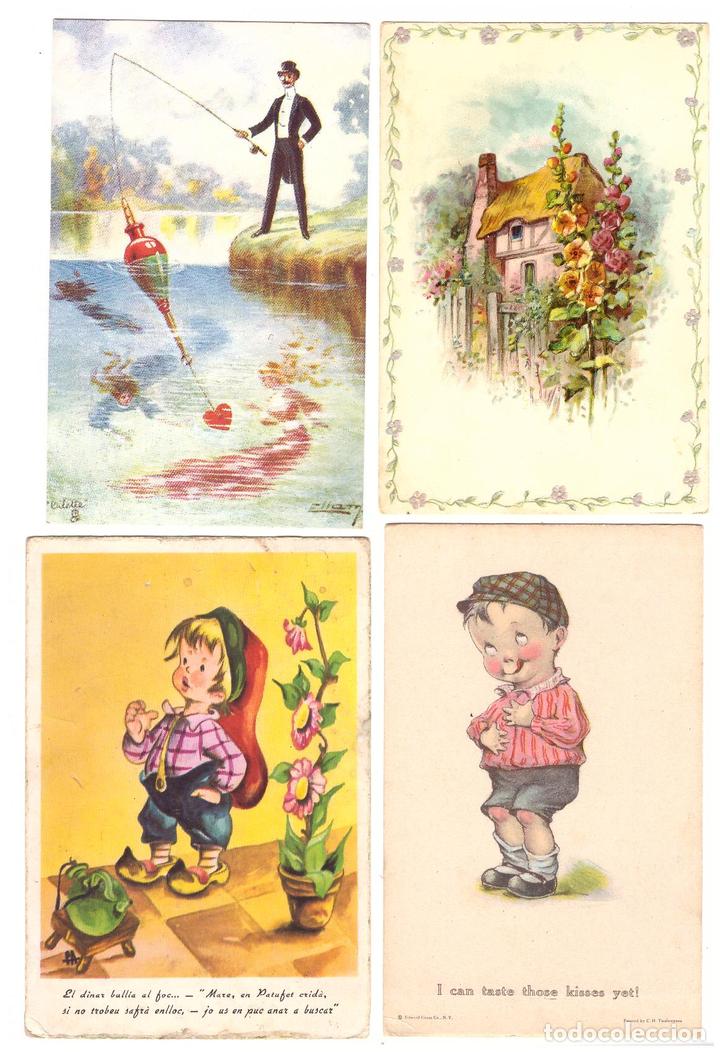 Postales: Lote de 4 Postales: Inglesas (2) Alemana (1) y Espa&ntilde;ola (1) en catal&aacute;n