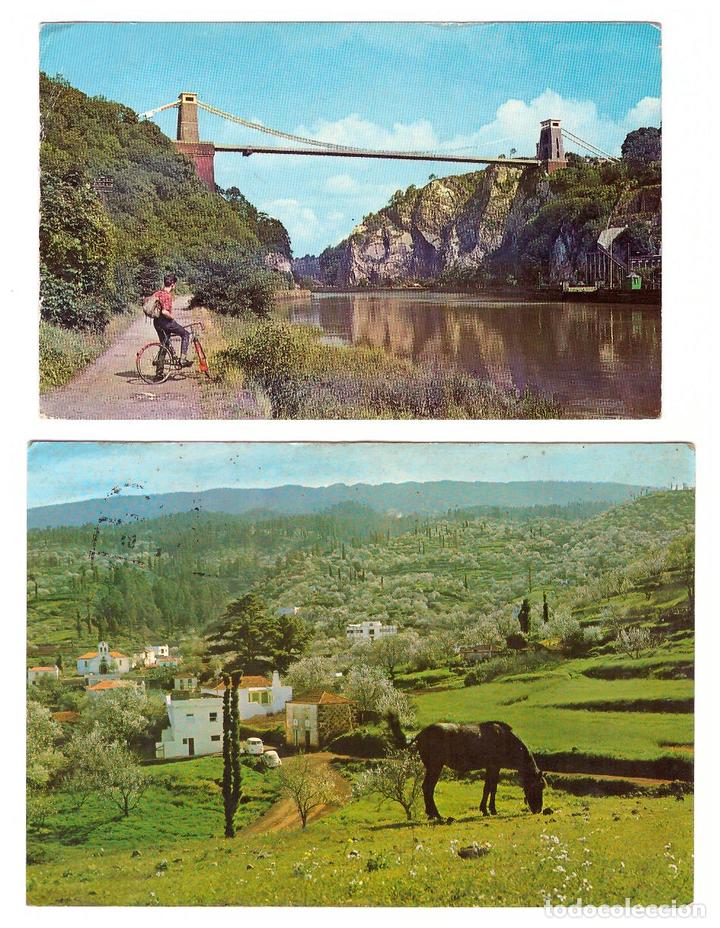 Postales: Lote de 2 Postales. El Puente colgante de Clifton y La Isla de San Miguel de la Palma. Franqueadas y