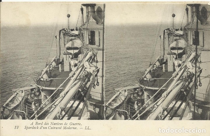 Postkarten: Postal Francia A bord des navires de guerre. Spadeck d'un Cuirass&eacute; Moderne. 12 LL. 1916.