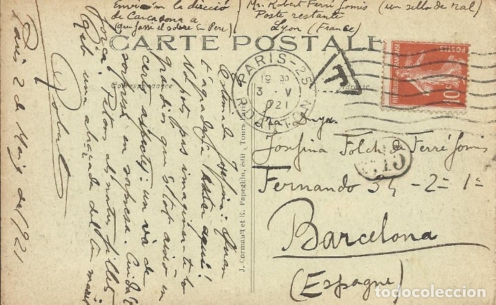 Postales: Postal Francia. Paris. La Tour Eiffel. A. P. 3. 1921. - Foto 2
