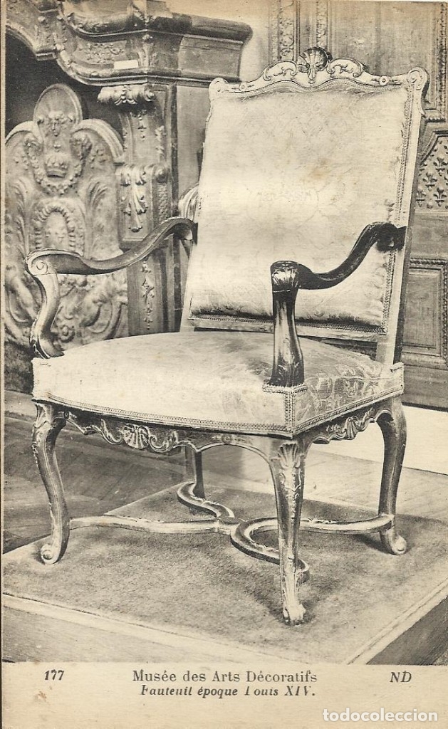 Postkarten: Postal Francia. Mus&eacute;e des Arts Decoratifs. Fauteuil Epoque Louis XIV. ND. Principios del siglo XX.