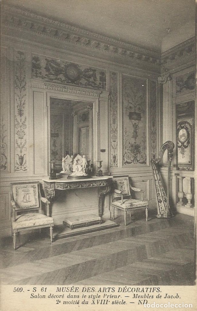 Postcards: Mus&eacute;e des Arts Decoratifs. Salon decore dans le style Prieur Principios del siglo XX. Postal Francia