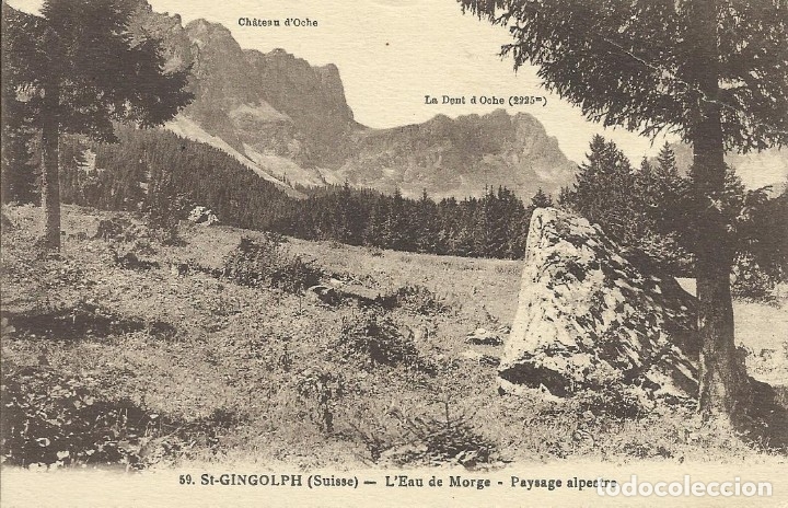 Postkarten: Postal Suiza. Saint Gingolph. L'Eau de Morge. Paysage alpestre. Fauraz. 59. Principios s. XX. Postal