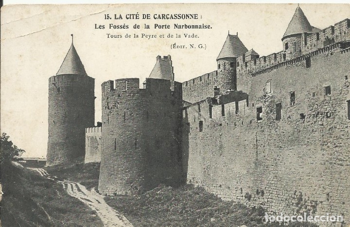 Cartoline: Postal Francia. Carcassonnne. Les Fosses de la Porte Narbonnaise. N.G. 15. Principios siglo XX.