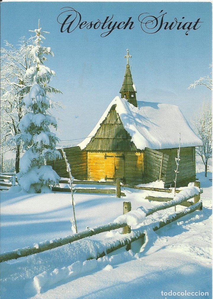 Cartoline: Wesolych Suviat. Polonia Buen estado. Escrita. 1993. 15x10,5 cm. Navidad. Paisaje nevado. Postal.