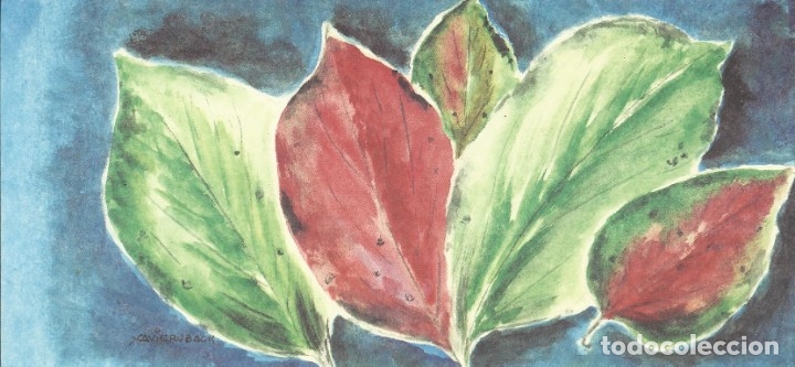 Postcards: Hojas coloreadas. Dibujo impreso. Felicitaci&oacute;n Navidad. Xavier Ubach. Firmada. 2003. Postal.