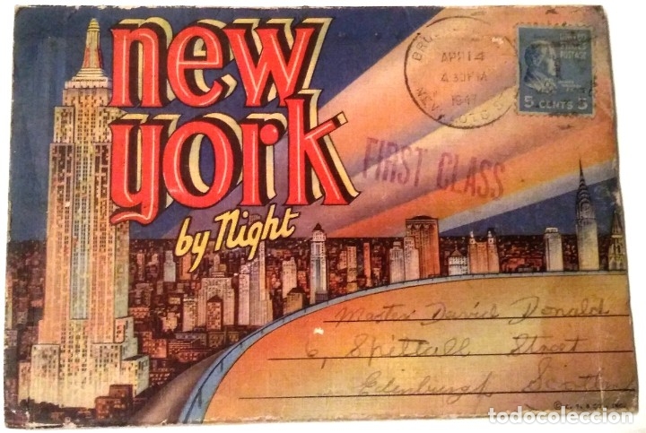 Postales: LIBRETO CON 18 DIBUJOS TIPO COMIC DE NEW YORK DE NOCHE 1947 - Foto 1