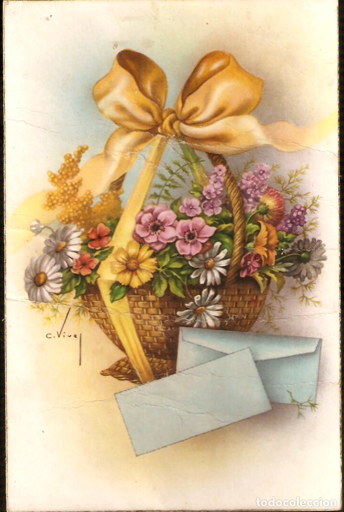 Postcards: Tarjeta Postal Antig&uuml;a: Flores, motivo floral.