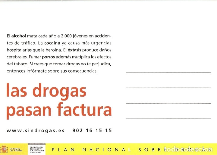 Postales: POSTAL PUBLICITARIA - POSTALFREE - PLAN NACIONAL SOBRE DROGAS - Foto 2