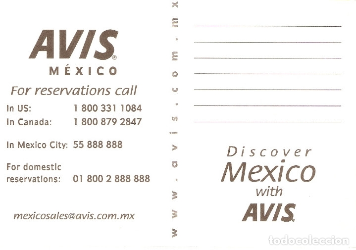 Postales: POSTAL PUBLICITARIA AVIS - MEXICO - Foto 2