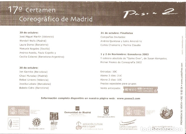 Postales: POSTAL PUBLICITARIA - POSTALFREE - 17&ordm; Certamen Coreogr&aacute;fico de MADRID - Foto 2