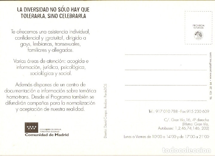Postales: POSTAL PUBLICITARIA - POSTALFREE - COMUNIDAD DE MADRID - Foto 2