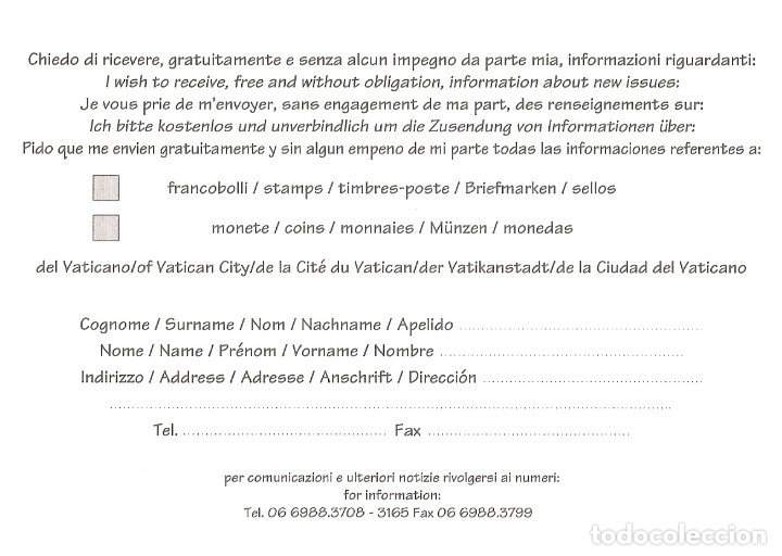 Postales: POSTAL UFFICIO FILATELICO E NUMISMATICO - VATICANO - Foto 2