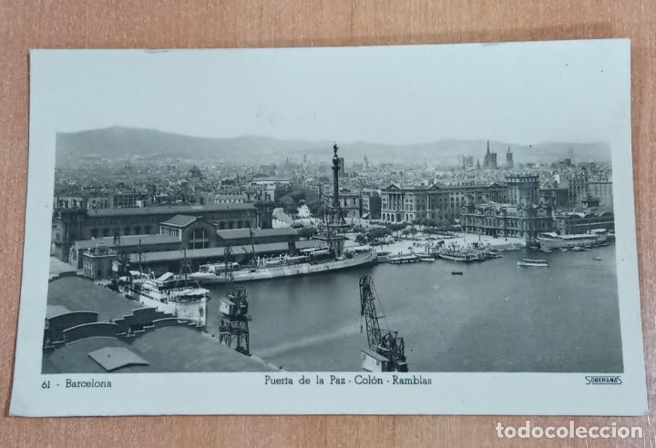 Postales: POSTAL BARCELONA PUERTA DE LA PAZ COLON RAMBLAS - Foto 1