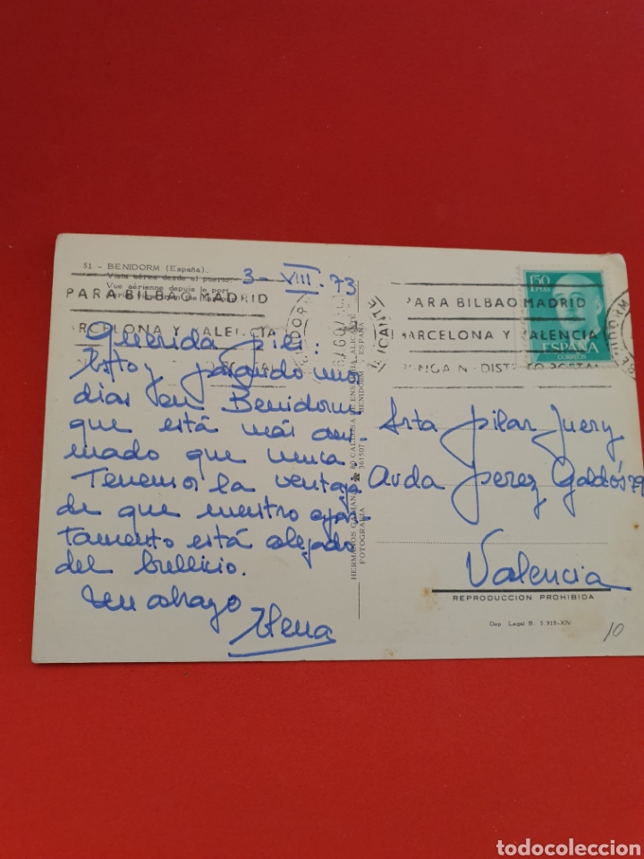 Postales: Vista Aerea.Benidorm.Circulada.1973. - Foto 2