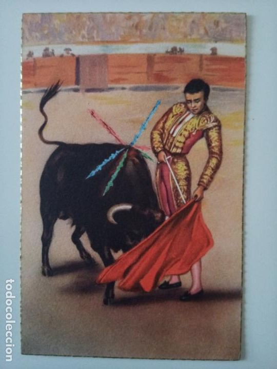 Postales: Postal Tauromaquia dibujo a color. Pase natural