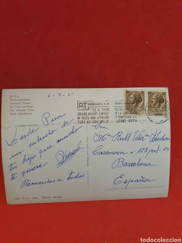 Postales: Pisa.Torre pendente. Circulada.1961. - Foto 2