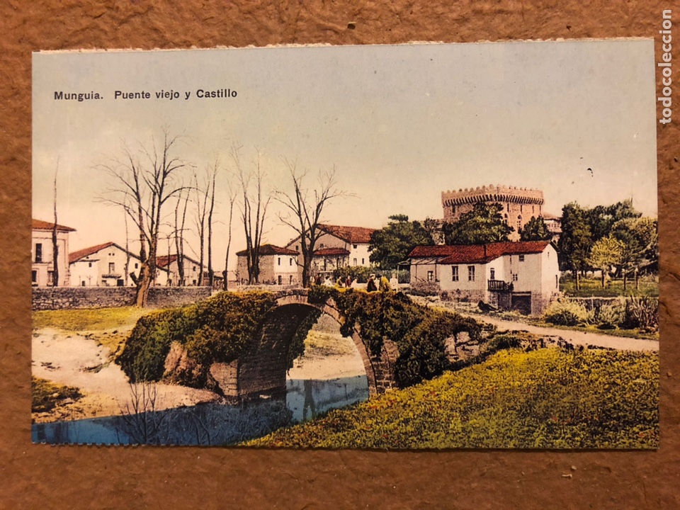 Postais: MUNGUIA, PUENTE VIEJO Y CASTILLO. POSTAL SIN CIRCULAR COLECCI&Oacute;N DEIA BBK N&deg; 21.