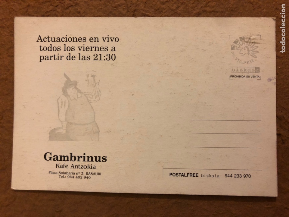 Postales: GAMBRINUS KAFE ANTZOKIA (BASAURI). ANTIGUA POSTAL PUBLICITARIA SIN CIRCULAR. - Foto 2