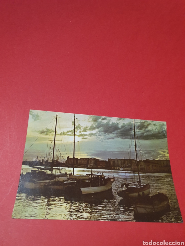Postales: M&aacute;laga.Puerto.Puesta de sol.Circulada. - Foto 1