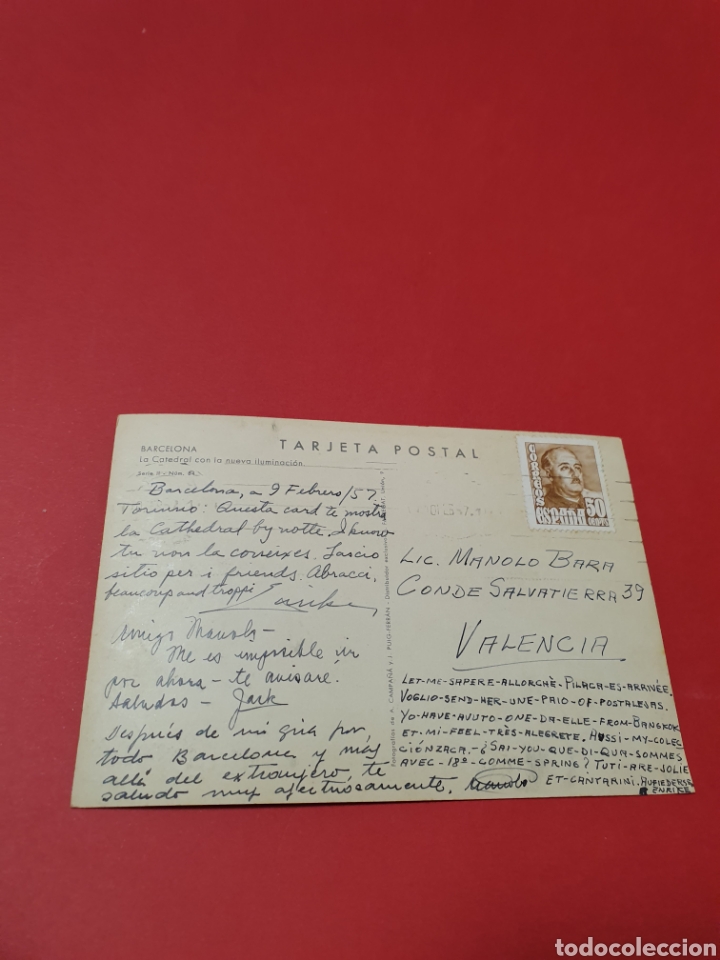 Postales: Barcelona.La Catedral con Iluminacion.Circulada.1957. - Foto 2