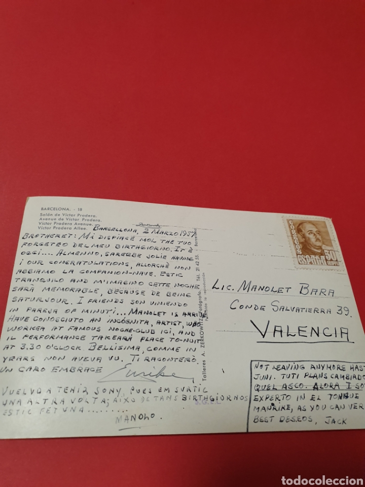 Postales: Barcelona.Salon de V&iacute;ctor Pradera.Circulada.1957. - Foto 2