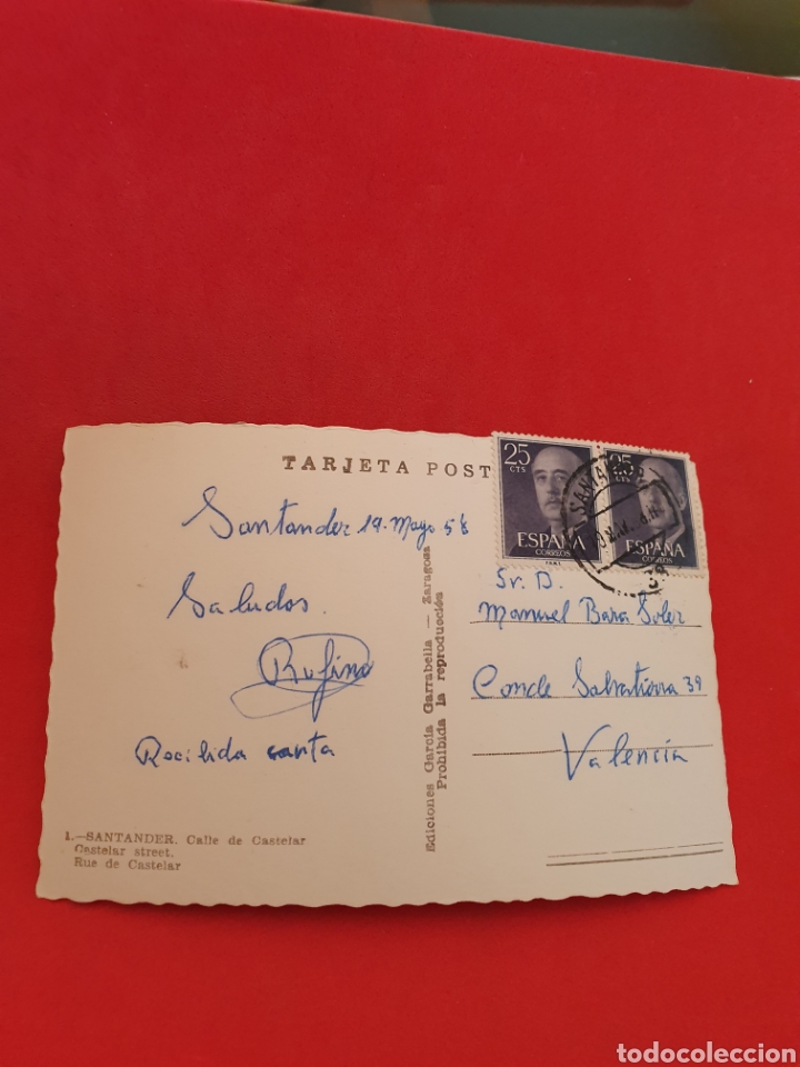 Postales: Santander.Calle de Castelar.1958.Circulada. - Foto 2