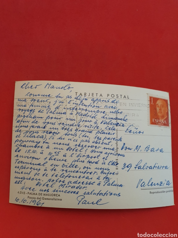 Postales: Palma de Mallorca.Paseo del Generalisimo.1961.Circulada. - Foto 2