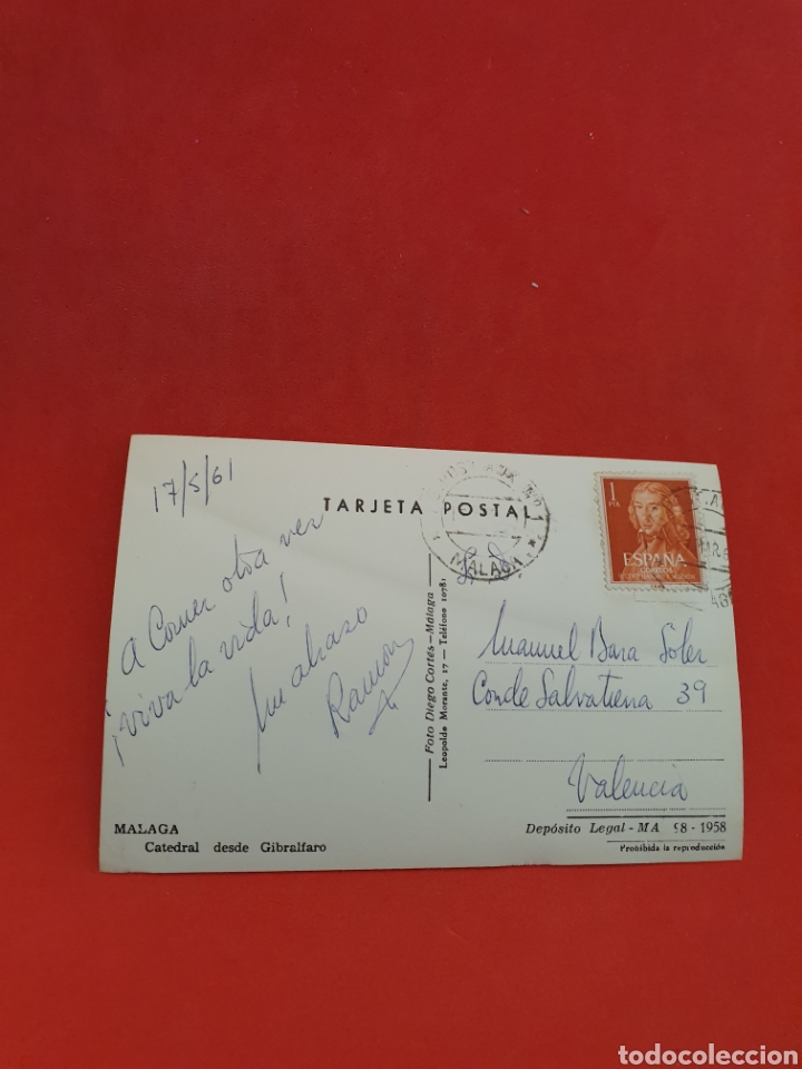 Postales: M&aacute;laga.Catedral desde Gibralfaro.Circulada.1961. - Foto 2