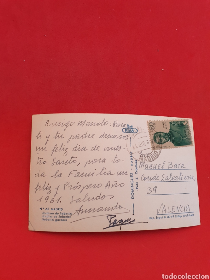 Postales: Madrid.Jardines de Sabatini.Circulada.1961. - Foto 2