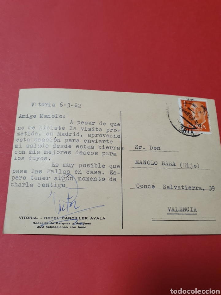 Postales: Vitoria. Hotel Canciller Ayala.Circulada.1962. - Foto 2