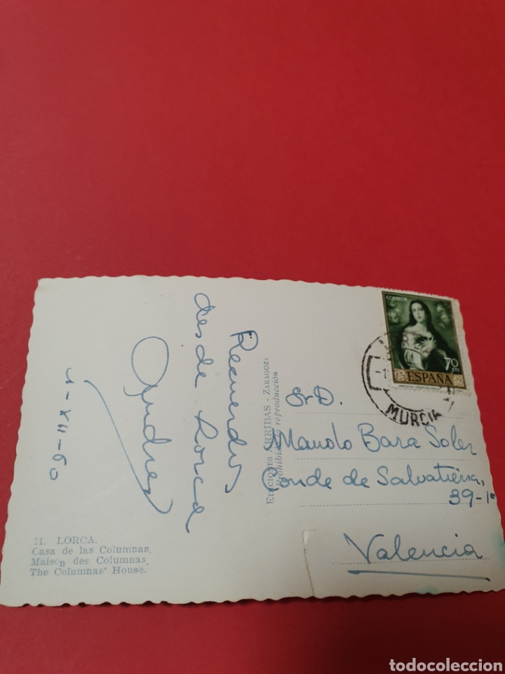 Postales: Lorca.Casa de las Columnas.Circulada.1960. - Foto 2